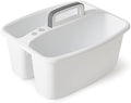 Gracious Living Storage Caddy, 2-Compartment Portable Plastic Tote with Handle for Cleaning Supplies, Craft Organization, & Makeup, White/Gray