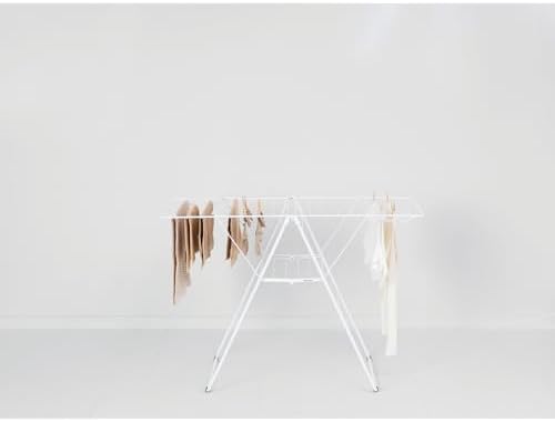 Brabantia HangOn Clothes Drying Rack | 67ft (20m) | White | Large Indoor Clothes Airer Laundry Stand with 2 Fold-Out Wings & Hanger Hooks, Folds Flat | Fits 2 Full Loads