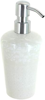 Blue Rose Polish Pottery - Off-White White Lace Soap Dispenser - 6.75" Tall - Hand-Painted Polish Pottery Ceramic Bathroom Accessory