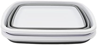 SAMMART 10L (2.6 Gallons) Collapsible Tub - Foldable Dish Tub - Portable Washing Basin - Space Saving Plastic Washtub (White/Grey, 2)