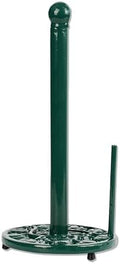 Green Cast Iron Paper Towel Holder for Kitchen Countertop - Vintage Pumpkin Pattern Standing Dispenser with Heavy Weighted Base, Farmhouse Decor, Fits Jumbo Rolls, One-Handed Tear