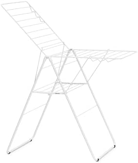 Brabantia HangOn Clothes Drying Rack | 67ft (20m) | White | Large Indoor Clothes Airer Laundry Stand with 2 Fold-Out Wings & Hanger Hooks, Folds Flat | Fits 2 Full Loads