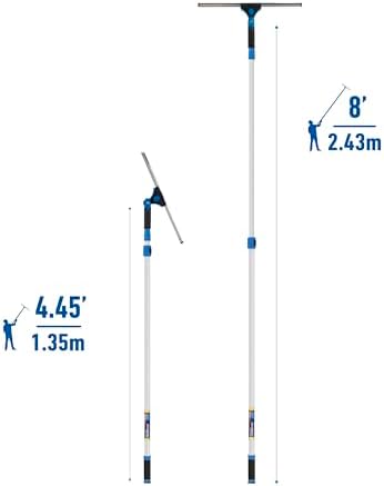 Unger Professional Connect and Clean 18” Grip Swivel Window, Glass Squeegee, and 8’ Pole, 180-Degree Pivoting Handle with Lock, Cleaning Supplies for Streak-Free Results
