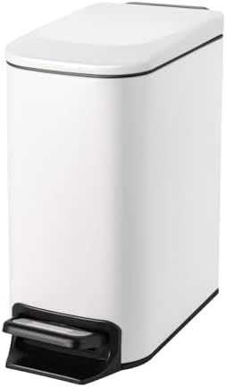 Cesun Small Bathroom Trash Can with Lid, 1.6 Gal, Soft Close, White