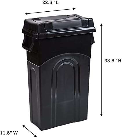 United Solutions Highboy Waste Container with Swing Lid, 23 Gallon, Space Saving Slim Profile and Simple Bag Removal, Handles for Easy Carrying, Indoor/Outdoor Use, Plastic, Black, 1-Pack.