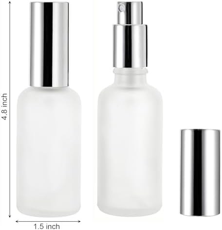 Bekith 16 Pack 50ml Glass Spray Bottles, Frosted Empty Perfume Atomizer, Refillable Fine Mist Spray for Essential Oils, Cleaning Products, Silver Sprayer