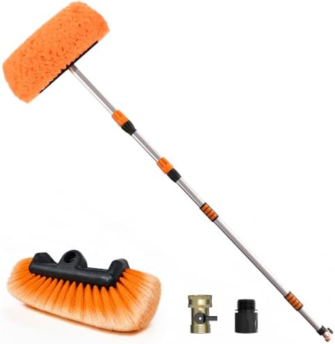 SISUPASSIE 12FT Car Wash Brush with Long Handle, 12-Inch Soft Bristle Car Cleaning Brush for Cleaning RV, Truck, Boat, Solar Panels, Orange
