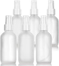 JUVITUS 4 oz / 120 ml Frosted Clear Glass Boston Round Bottle with White Treatment Pump BPA Free Refillable Empty Storage Containers (6 Pack)