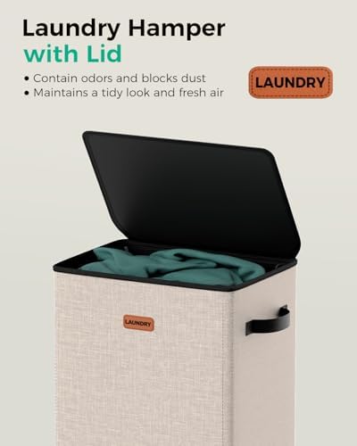 100L Laundry Hamper with Lid, Odor-Controlling Hamper with Handles, Collapsible Laundry Basket with Removable Mesh Bag for Bedroom Bathroom Laundry Room