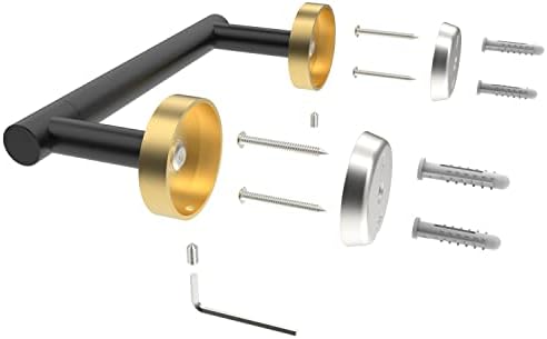 RARXTR Black and Gold Toilet Paper Holder SUS304 Stainless Steel Double Post Pivoting Toilet Paper Roll Holder Wall Mounted Tissue Holder for Commercial Bathroom RV Matte Black & Brushed Brass Finish