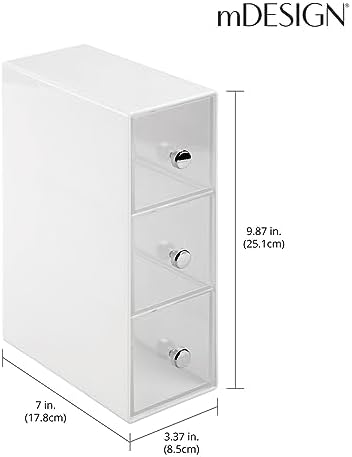 mDesign Plastic Kitchen Pantry Stackable Storage Organizer Container Station with 3 Drawers for Cabinet, Countertop, Holds Coffee, Tea, Sugar Packets, Creamers - Lumiere Collection - White/Clear