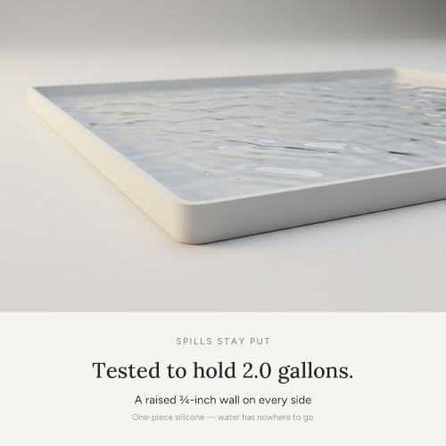 BASIN Under Sink Mats for Kitchen Waterproof - The Original Silicone Under Sink Liner Drip Tray - Designed in USA - Sink Cabinet Protector for Water Drips, Leaks, Spills - 28"x22" White