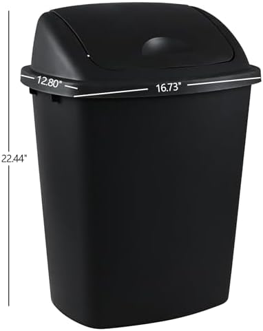 Begale 10 Gallon Plastic Swing Top Trash Bin, Black, Pack of 4