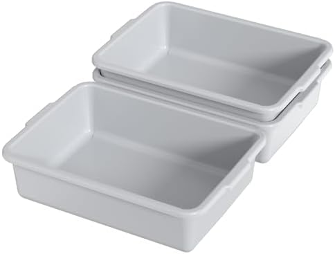 13 L Commercial Bus Tub, 3 Pack Plastic Utility Bus Box Dishpan, Light Gray