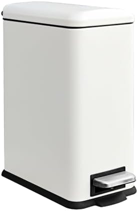 Bathroom Trash Can, Pedal Trash Bin with Removable Liner, White