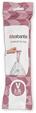 Brabantia PerfectFit Trash Bags (Size V/0.5-0.8 Gal) Thick Plastic Trash Can Liners with Drawstring Handles (200 Bags)