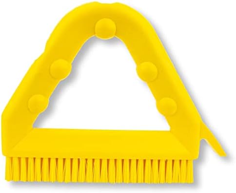 SPARTA Plastic Commercial Grout Brush, Triangle-Shaped Scrub Brush with Scraper and Two Threaded Holes for Attaching Handle (Sold Separately), 9 x 7 x 7 Inches, Yellow, (Pack of 4)