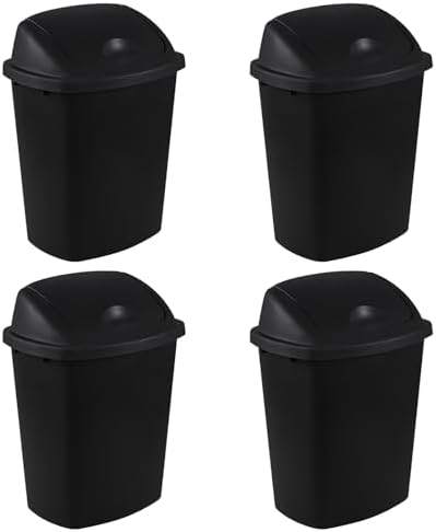Begale 10 Gallon Plastic Swing Top Trash Bin, Black, Pack of 4