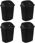 Begale 10 Gallon Plastic Swing Top Trash Bin, Black, Pack of 4