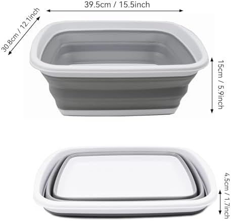 SAMMART 10L (2.6 Gallons) Collapsible Tub - Foldable Dish Tub - Portable Washing Basin - Space Saving Plastic Washtub (White/Grey, 2)