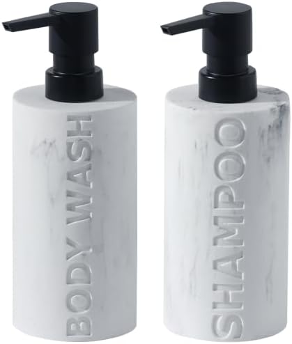Shampoo and Body Wash Soap Dispenser,11.84OZ, 2PCS, Marble White