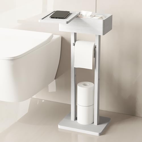 Wealone 4-in-1 White Toilet Paper Holder Stand with Storage Shelf Box