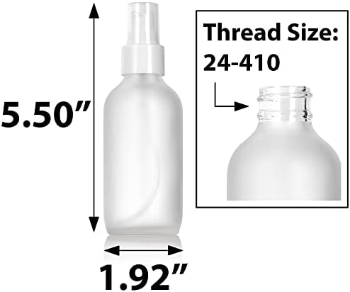JUVITUS 4 oz / 120 ml Frosted Clear Glass Boston Round Bottle with White Treatment Pump BPA Free Refillable Empty Storage Containers (12 Pack) + Travel Foamer