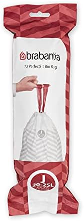 Brabantia PerfectFit Trash Bags (Size J/5.3-6.6 Gal) Thick Plastic Trash Can Liners with Drawstring Handles (120 Bags)