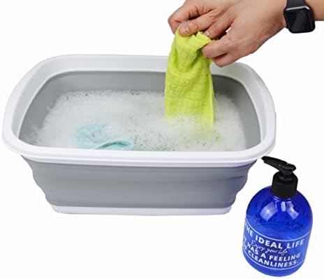 SAMMART 10L (2.6 Gallons) Collapsible Tub - Foldable Dish Tub - Portable Washing Basin - Space Saving Plastic Washtub (White/Grey, 2)