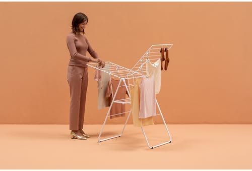Brabantia HangOn Clothes Drying Rack | 67ft (20m) | White | Large Indoor Clothes Airer Laundry Stand with 2 Fold-Out Wings & Hanger Hooks, Folds Flat | Fits 2 Full Loads