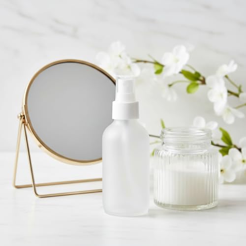 JUVITUS 4 oz / 120 ml Frosted Clear Glass Boston Round Bottle with White Treatment Pump BPA Free Refillable Empty Storage Containers (6 Pack)