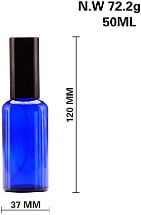 YIZHAO Blue Glass Spray Bottles 2oz, with Small Fine Mist Spray, Metal Cap, Refillable for Essential Oil,Travel,Cleaning,Perfume,Aromatherapy,Makeup – 6 Pcs