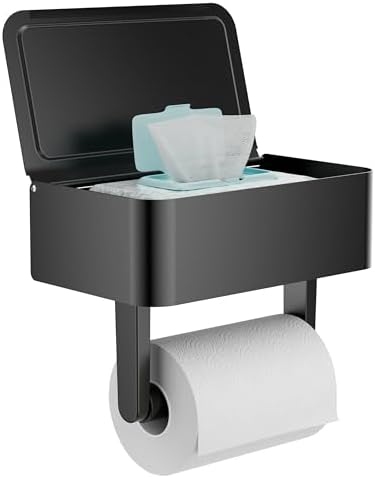 Black Toilet Paper Holder with Wipes Dispenser Self Adhesive