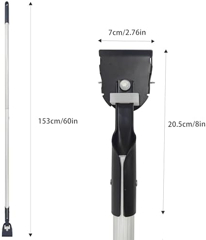 Commercial Products 60" Snap-On Dust Mop Handle, with Clip-on Metal Gripper for Heavy Duty Mop Head Replacement Holde Aluminum Handle, for Janitorial/Professional Use