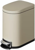 GarveeHome 1.6 Gal Step-On Trash Can, Stainless Steel Small Bathroom Garbage Bin with Soft Close Lid, Slim Space-Saving Design, Removable Inner Bucket for Bathroom, Bedroom, Office, Sand Beige