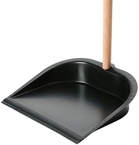 Creative Co-Op Beech Wood Broom & Standing Metal Dust Pan, Natural & Black