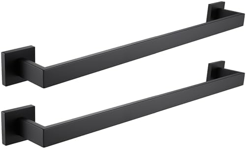LANC 2 Pack Bathroom Towel Bars, Matte Black 20-Inch Bathroom Square Towel Racks Kitchen Hand Towel Holders Total-22 Stainless Steel Wall Mount Towel Hanger Rods,A8804-5MB