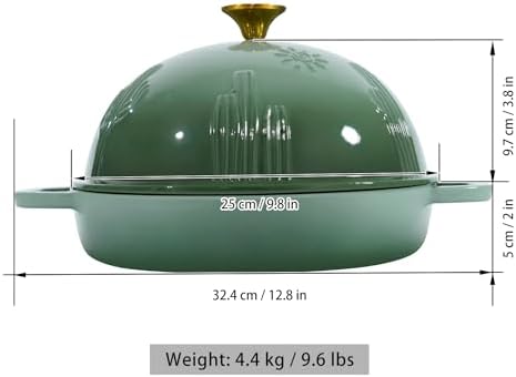 Flavehc Bread Oven Cast Iron Bread Dutch Oven with Cloche Lid for Bread Baking Green Enameled Cast Iron Bread Oven with Dome Lid for Sourdough, 9.8 Inches