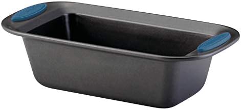 Rachael Ray Yum-o! Bakeware Oven Lovin' Nonstick Loaf Pan, 9-Inch by 5-Inch Steel Pan, Gray with Marine Blue Handles