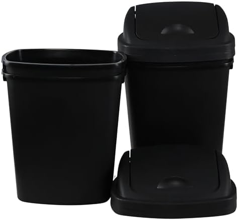Begale 10 Gallon Plastic Swing Top Trash Bin, Black, Pack of 4