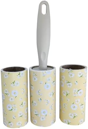 Lint Remover for Clothes, Sticky Lint Roller Brush Reusable Easy-Tear Pet Hair Remover Lint Roller for Clothes, Sofa, Furniture, Sweater, Dust & Dirt - 3 Rolls 60 Sheets Each (Mustard Flower)