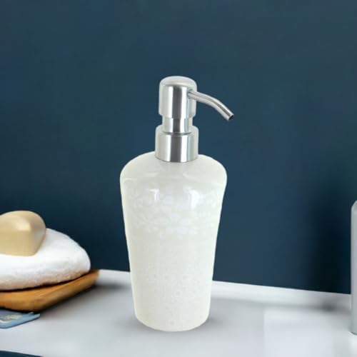 Blue Rose Polish Pottery - Off-White White Lace Soap Dispenser - 6.75" Tall - Hand-Painted Polish Pottery Ceramic Bathroom Accessory