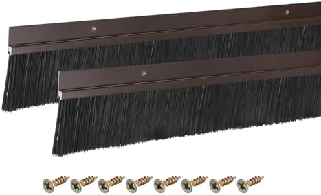 uxcell 2Pcs Door Brush Bottom Sweep H-Shape Aluminum Alloy Base with 2-inch PP Brush for Home, Industrial (35-inch L, Brown)