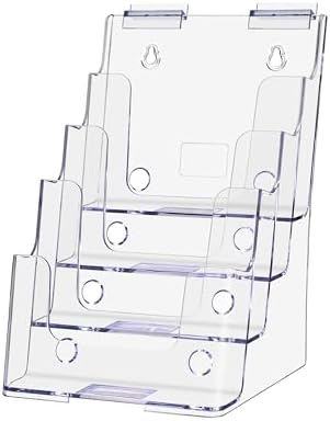 Marketing Holders 4 Pack Slatwall Brochure Holder for Half Sheets or Booklets Multi Slot Clear Display Rack for 6" Printed Materials and Graphic Images in Offices Reception Areas and Libraries