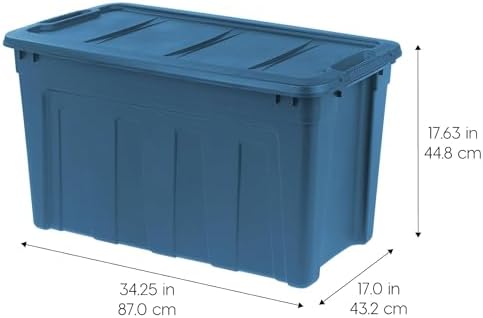 IRIS USA 31 Gallon Eco-Friendly Heavy Duty Storage Totes with Easy-Grip Handles, 8 Pack - Large Bins with Lids Garage Organizing Tubs, Durable Stackable Utility Containers, Made in USA - Navy
