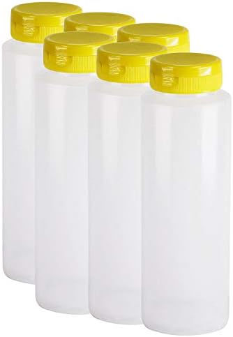 Pinnacle Mercantile Easy Squeeze Plastic Condiment Bottles with Yellow Flip Top Cap 8 oz Empty Set 6