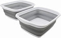 SAMMART 10L (2.6 Gallons) Collapsible Tub - Foldable Dish Tub - Portable Washing Basin - Space Saving Plastic Washtub (White/Grey, 2)