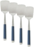 Calphalon Solid Turner, Cooking Spatula, Kitchen_Spatula, Stainless Steel Turner_with Silicone Heat Resistance Handle, Nonstick-Safe Spatula with Ergonomic Handle (Navy), Turner (Pack of 4)