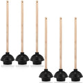 Dandat 6 Pcs Heavy Duty Rubber Toilet Plunger with Wooden Handle, Black