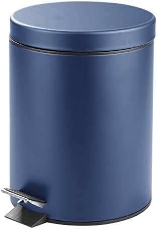 mDesign Pedal Bin — Metal Waste Bin with Pedal, Lid and Plastic Bucket Insert — for Bathroom, Kitchen, and Office — 5 Litre Household Rubbish Bin with Ergonomic Design — Blue